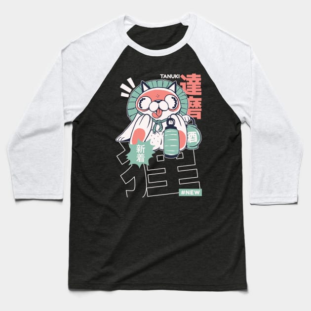 Anime Style Tanuki Yokai Illustration Baseball T-Shirt by SLAG_Creative